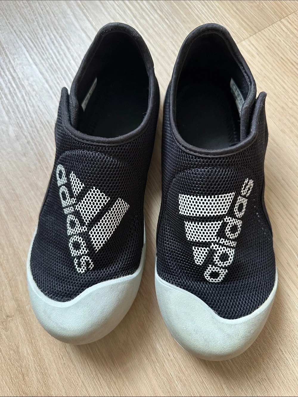 adidas Kids Black Slip-On Water Shoes with Light Gray Toe Caps